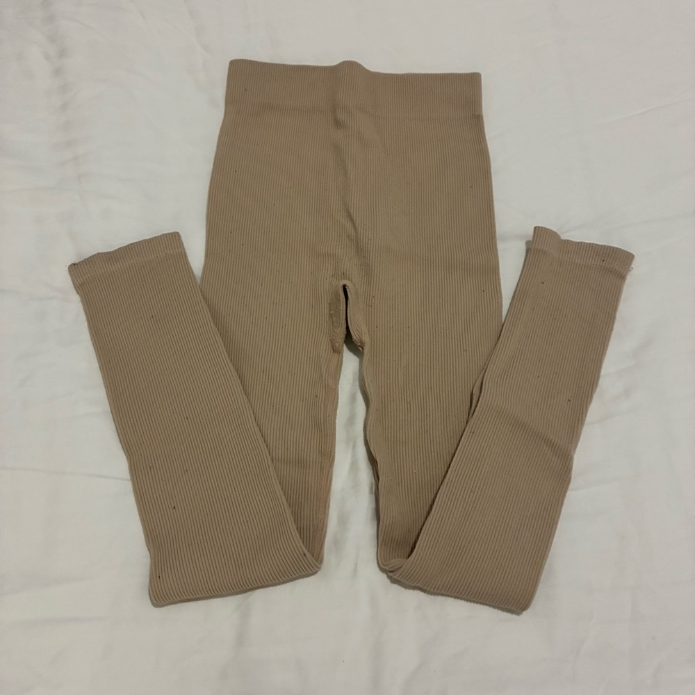 Zara Beige Pink Tan Ribbed Leggings Size M